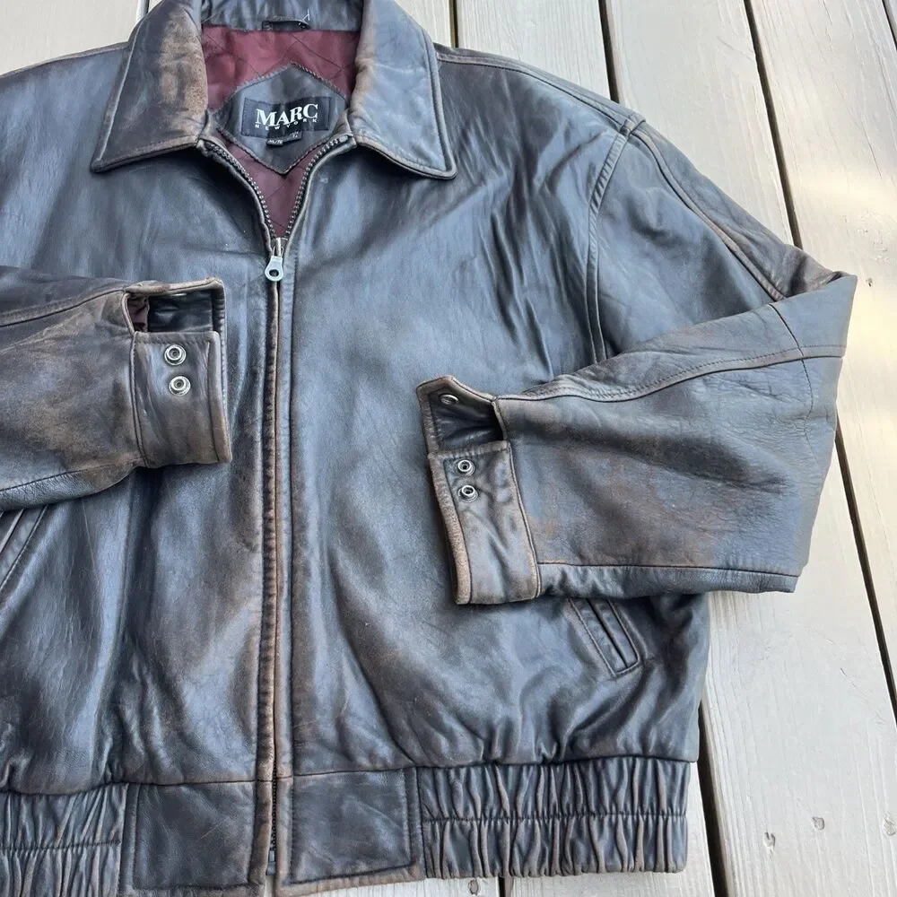 MARC New York Andrew Marc Vintage 1980's Bomber Leather Jacket Brown Size XL